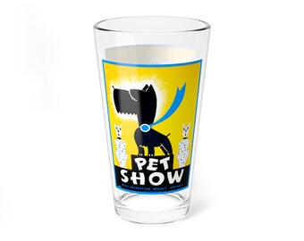 Glassware, 16oz Mixing Glass with 1930's WPA Pet Show Poster Design, Vintage Retro Barware, Cocktail Tumbler, Kitchen Decor, Unique Gift