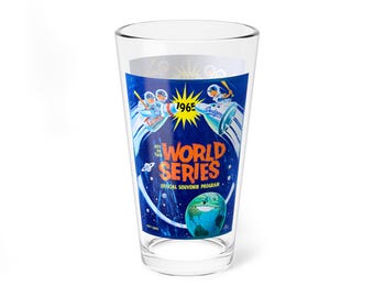 Mixing Glass, 16oz - 1965 Baseball World Series Minnesota Twins Los Angeles Dodgers, Vintage Sports Barware, Baseball Fan Gift, Glassware