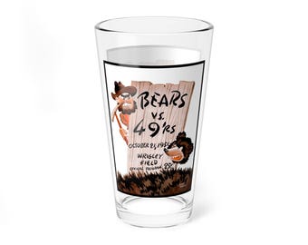 Mixing Glass, 16oz - 1951 Football Bears-49ers, Sports Fan Gift, Game Day Barware, Team Memorabilia, Drinking Glass, Bar Accessories