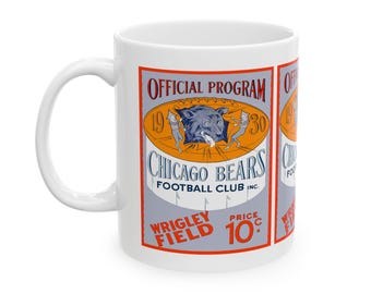Ceramic Mug, 1930 Vintage Chicago Bears Football Program Cover, Sports Fan Gift, Coffee Cup, Tea Mug, Unique Souvenir, Football Memorabilia,