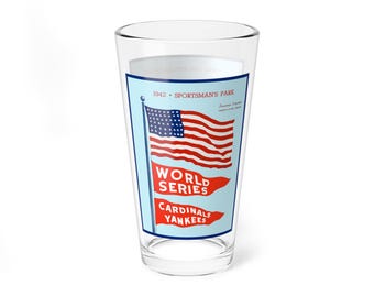 Mixing Glass, 16oz - 1942 Baseball World Series Yankees-Cardinals, Sports Memorabilia Drinkware, Baseball Fan Gift, Vintage Baseball Glass,