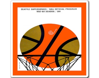 1967- 1968 Vintage Seattle Supersonics Basketball Program Cover - Magnets