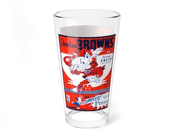 1948 Browns vs Colts Football Mixing Glass | 16oz Retro Game Scorecocktail Glass