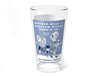 Mixing Glass, 16oz - Retro 1961 Football Buffalo Bills Houston Oilers, Sports Bar Glassware, Beer Glass, Gift for Sports Fans, Game Day