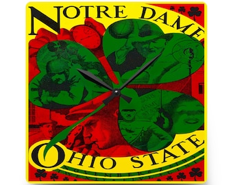 College Football Acrylic Wall Clock, Ohio State vs. Notre Dame Game, Sports Fan Decor, Football Memorabilia, Unique Wall Art, Man Cave Clock