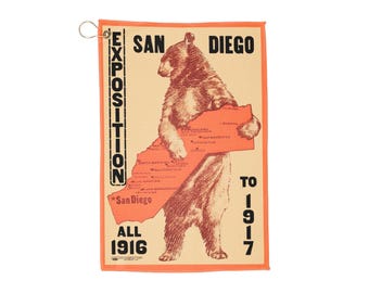 Vintage 1917 Travel California Exposition San Diego Golf Towel - Retro Design, Historian Gift, Travel Enthusiast, Golfing Accessory,