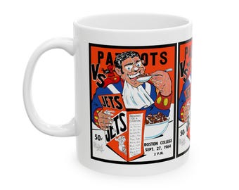 Vintage Football Ceramic Mug, 1964 Patriots Jets Retro Sports Fan Gift, Coffee Cup, Tea Mug, Football Memorabilia Decoration, Father's Day