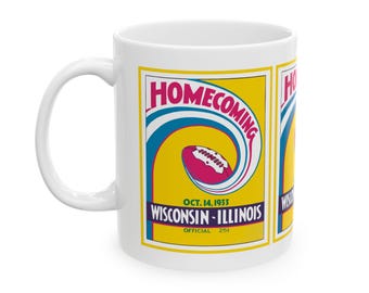 Vintage 1933 Football Wisconsin Illinois Homecoming Ceramic Mug, Retro College Sports Fan Gift, 11oz, 15oz Cup, Game Day Souvenir, Coffee