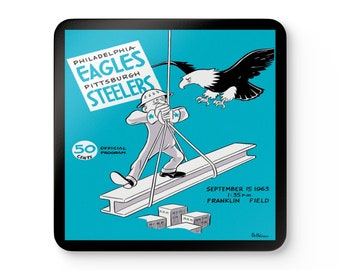 1963 Vintage Philadelphia Eagles - Pittsburgh Steelers Football Program Cover - Corkwood Coaster Set