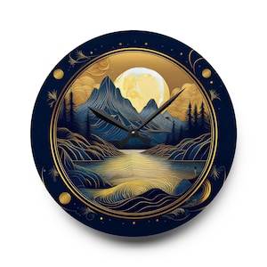 Moonlight Mystic Wall Clock, Celestial Decor, Night Sky, Silver Moon Clock, Gift for Astronomy Lover, Unique Home Decor