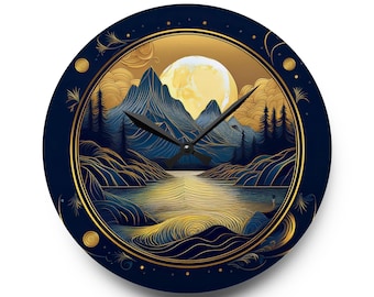 Moonlight Mystic Wall Clock, Celestial Decor, Night Sky, Silver Moon Clock, Gift for Astronomy Lover, Unique Home Decor