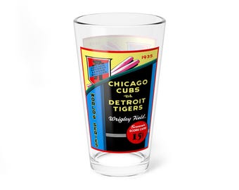 Mixing Glass, 16oz - 1935 Baseball World Series Chicago Cubs Detroit Tigers, Sports Fan Gift, Baseball Enthusiast Glass, Vintage Sports