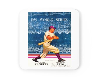 1939 Vintage New York Yankees World Series Program Cover - Corkwood Coaster Set