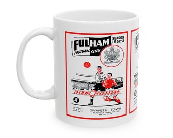 1953 Vintage Fulham Football Club - Swansea Town English Football Program Cover - Ceramic Mug, 11oz