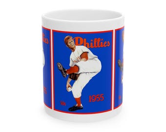 Ceramic Mug, 1955 Baseball Philadelphia Phillies Yearbook, Vintage Sports Fan Gift, Coffee Cup, Tea Mug, Baseball Lover Gift, Phillies