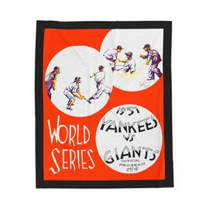 Velveteen Plush Blanket, 1937 Baseball World Series Yankees Giants Throw, Sports Fan Home Decor, Cozy Stadium Blanket, Gift for Baseball