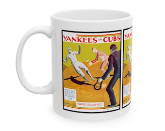 Vintage Baseball World Series Ceramic Mug, Sports Fan Gift, 11oz Cup, 1932 Yankees Cubs Memorabilia, Coffee Tea Mug