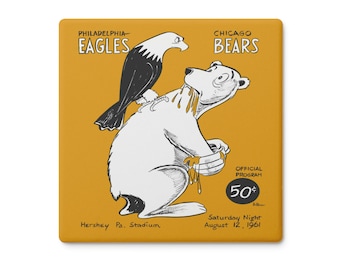 1961 Vintage Chicago Bears - Philadelphia Eagles Football Program Cover - Soapstone Coaster Set (4)