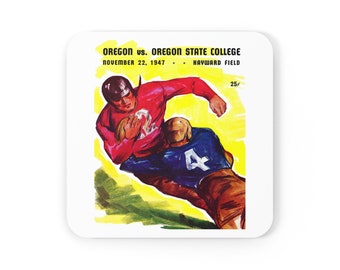 1947 Vintage Oregon State College- University of Oregon Ducks Football Program Cover - Corkwood Coaster Set