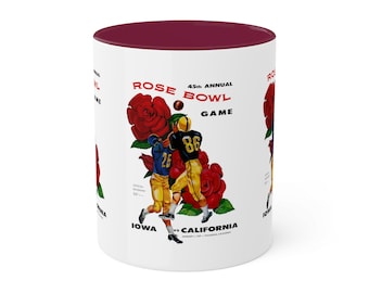 1959 Vintage Iowa Hawkeyes - California Bears Rose Bowl Program Cover - Colorful Mugs, 11oz