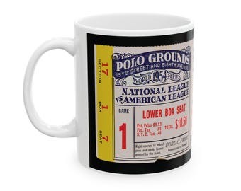Baseball World Series Ticket Ceramic Mug, Vintage New York Giants Cleveland Willie Mays Catch, 11oz, 15oz, Gift for Sports Fans, Baseball