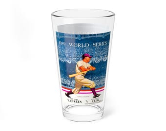 Mixing Glass, 16oz - 1939 Baseball World Series Cincinnati Reds New York Yankees, Sports Fan Gift, Vintage Baseball Memorabilia, Barware,