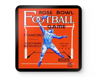 1936 Vintage Rose Bowl - Stanford - Southern Methodist Football Program Cover  - Corkwood Coaster Set