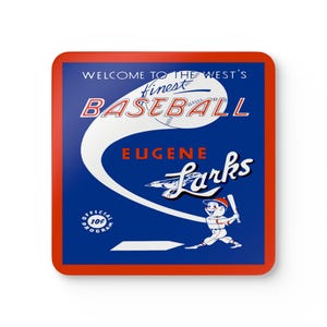 1950 Vintage Eugene Larks - Far West League Baseball Program Cover  - Corkwood Coaster Set