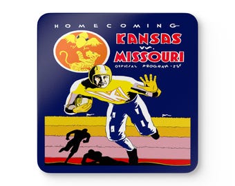 1931 Vintage Kansas - Missouri Football Program Cover - Corkwood Coaster Set