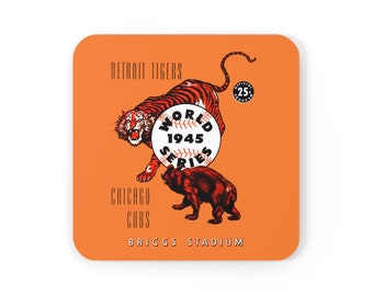 1945 Vintage Detroit Tigers - Chicago Cubs World Series Program  -  Corkwood Coaster Set