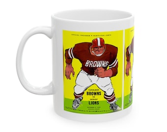 1958 Vintage Detroit Lions Cleveland Browns Football Program Cover Ceramic Mug, 11oz - Perfect Gift for Football Fans, NFL Enthusiasts