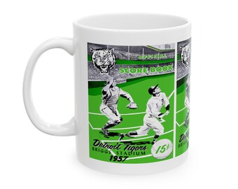1957 Vintage Detroit Tigers Scorebook Cover - Ceramic Mug, 11oz, 15oz
