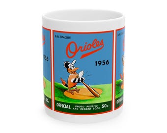 Vintage 1956 Baseball Baltimore Orioles Yearbook Ceramic Mug, Gift for Baseball Fans, Sports Memorabilia Drinkware, Coffee Cup, Unique Retro
