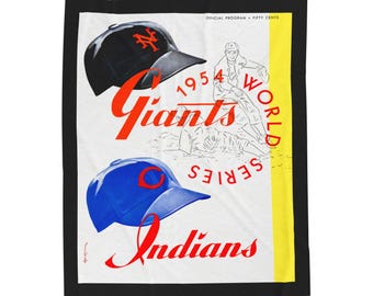 Velveteen Plush Blanket, 1954 Baseball World Series New York Giants-Cleveland, Vintage Sports Throw, Cozy Stadium Blanket, Baseball Fan