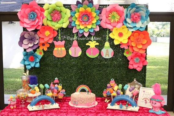 Theme Paper Flower Backdrop Trolls Other Themes Etsy