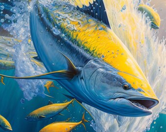 Gelbflossenthun nach dem Köderfisch tauchend / Süßes Fischen / Instant Download / Von Craig Reese