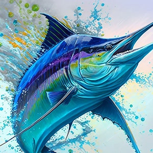Splashing Blue Marlin / 5 Standard Sizes / Instant Download / By Craig Reese