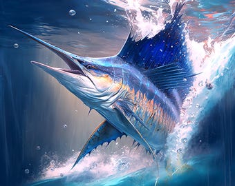 Sailfish Splashing Wall Art Printable, Fishing Decor, Fisherman Gift, Beach House Decor, Sailfish Print, Beach Wall Art Digital Download