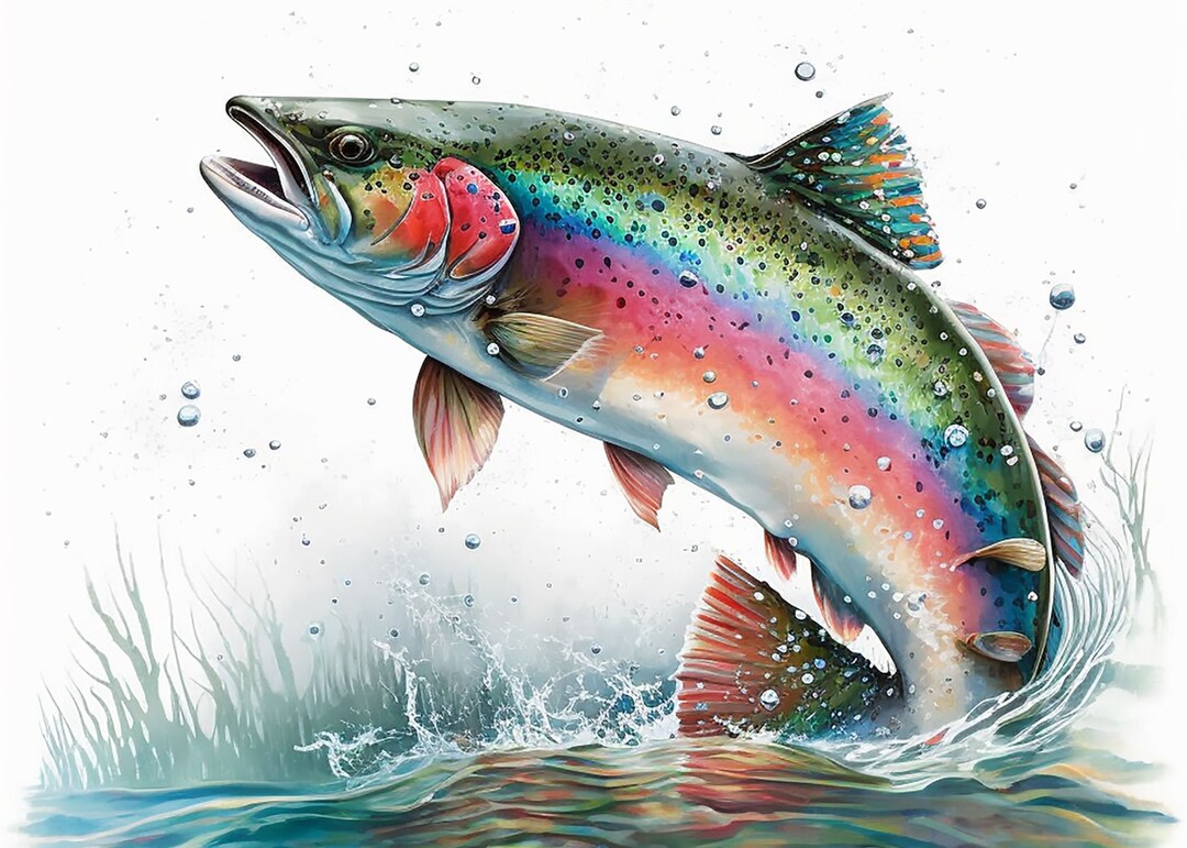 Rainbow Trout Jumping / 5 Standard Sizes / Instant Download / by