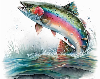 Regenbogen Forelle Wand Kunst zum Ausdrucken, Angeln Dekor, Fischer Geschenk, See Haus Dekor, Forelle Druck, Hütte Wand Kunst Digitaler Download