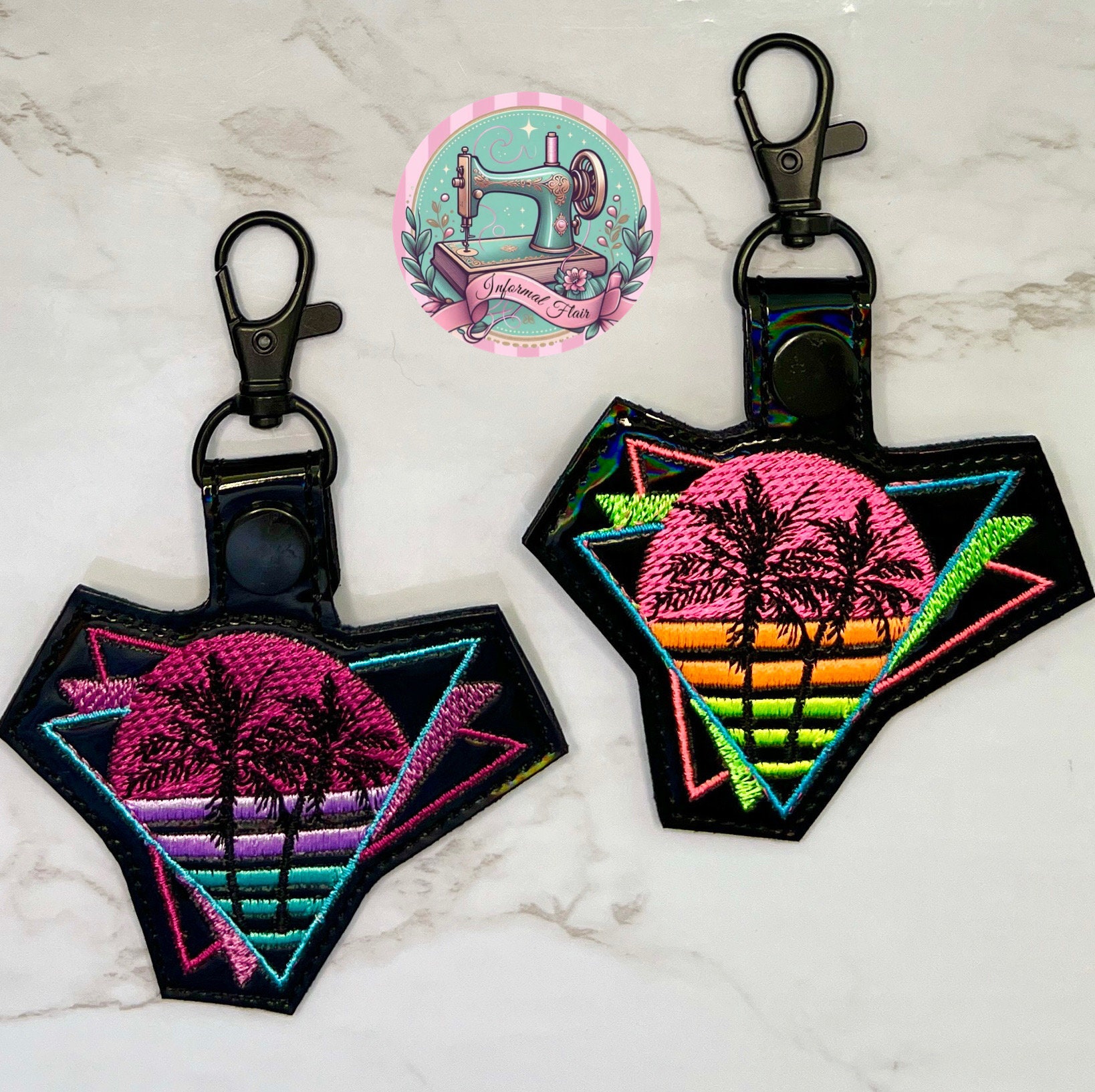 Vaporwave Retro Palm Sunset Keychain Key Fob