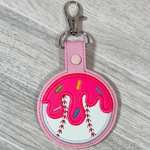 Baseball Ice Cream Drip Keychain Key Fob / Sports Bag Tag