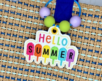 Hello Summer Popsicle Tote Bag Tag / Backpack Bag Tag / Car Charm / Handbag Charm / Beach Bag Tag