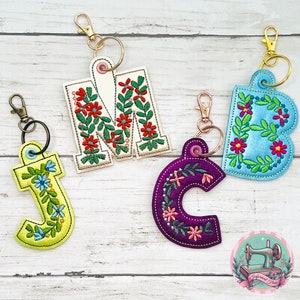 Floral Initial Keychain/ Key Fob / Bag Tag / Handbag Charm / Backpack Tag