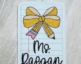 Personalized Coquette Pencil Bow Badge Holder Lanyard