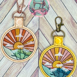 Retro Boho Wildflower Sunset  Keychain Decorative Fob Bag Tag Charm
