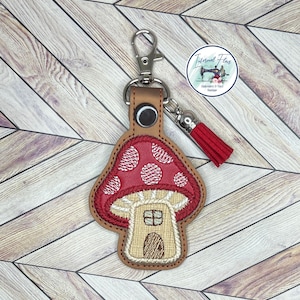 Gnome Mushroom House Keychain Key Fob Bag Tag Backpack Charm