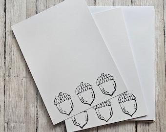 Juego de 10 tarjetas con notas de bellota, sobres incluidos. Papelería de regalo para primavera, verano y otoño.