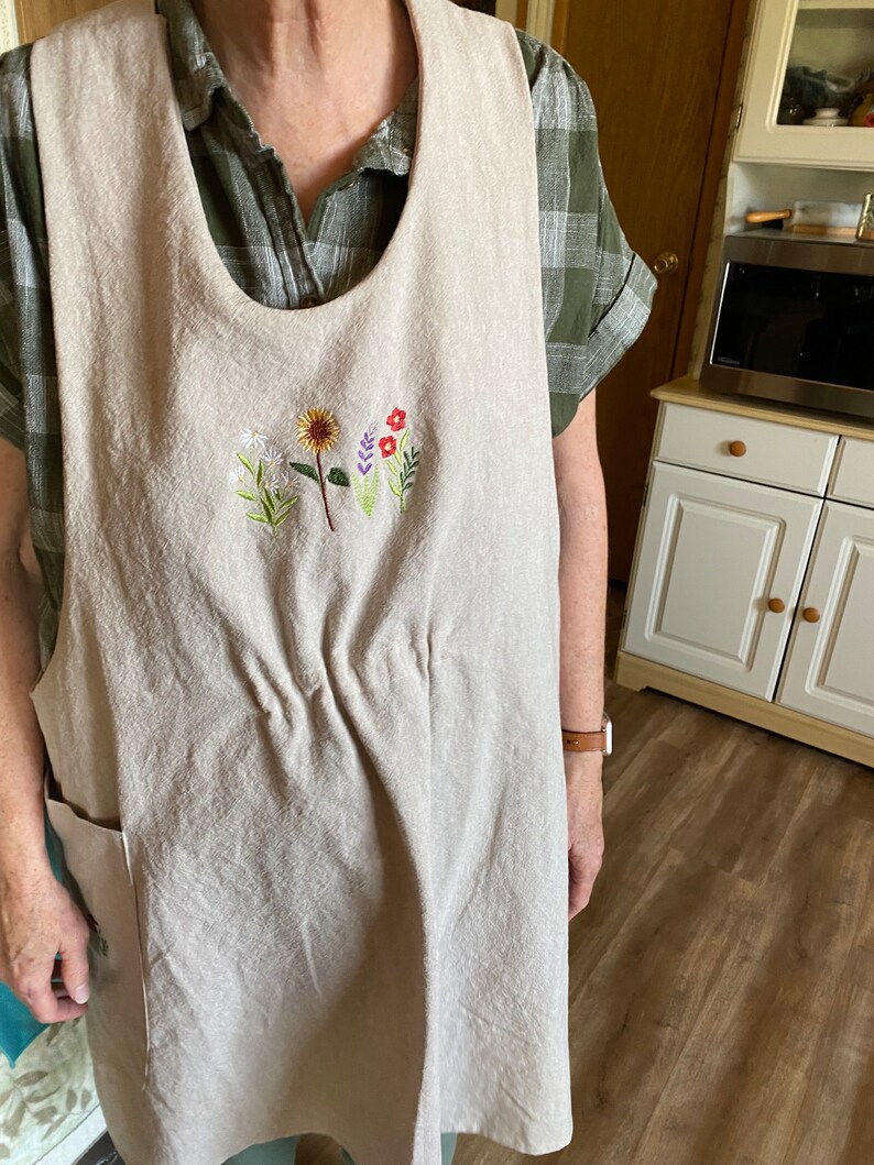 Cross Back Pinafore Apron With Pockets for Women and Jar Cover 5 Linen