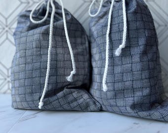 Navy Polka Dot or basket weave Reusable Gift bags